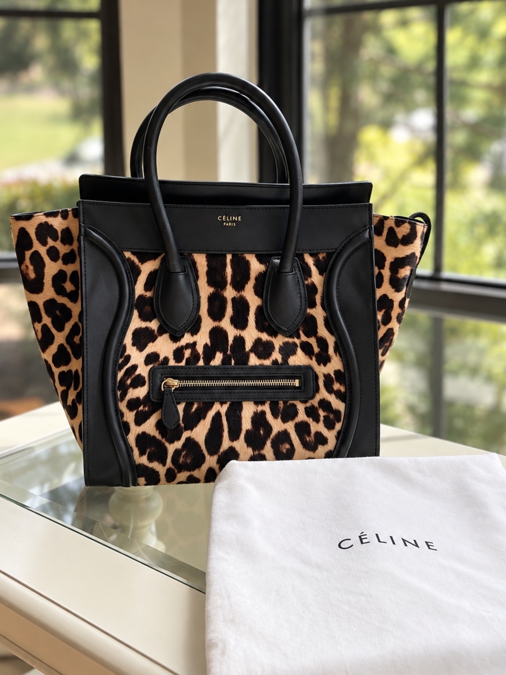 CÉLINE Leopard Pony Hair Mini Luggage Tote